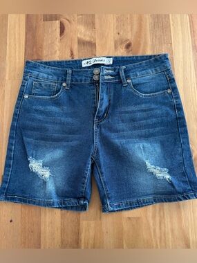 AQ Jeans Women's Distressed Dark Blue Denim Shorts 9